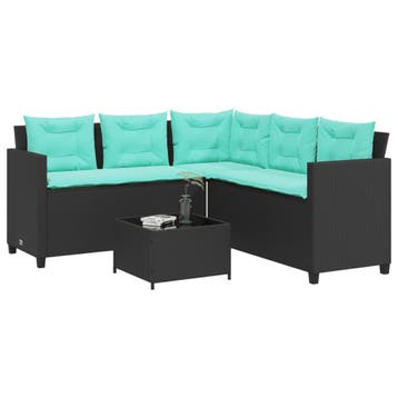 vidaXL Tuinbank met tafel en kussens L-vormig zwart poly, Verzenden
