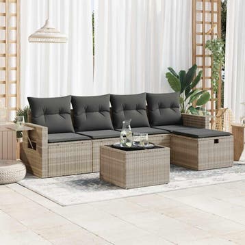 vidaXL 6-delige Loungeset met kussens poly rattan lichtgrijs, Verzenden, Loungeset