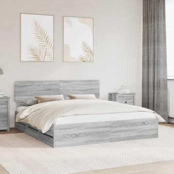 vidaXL Bedframe met lade Grijze Sonoma 200 x 200 cm, Verzenden