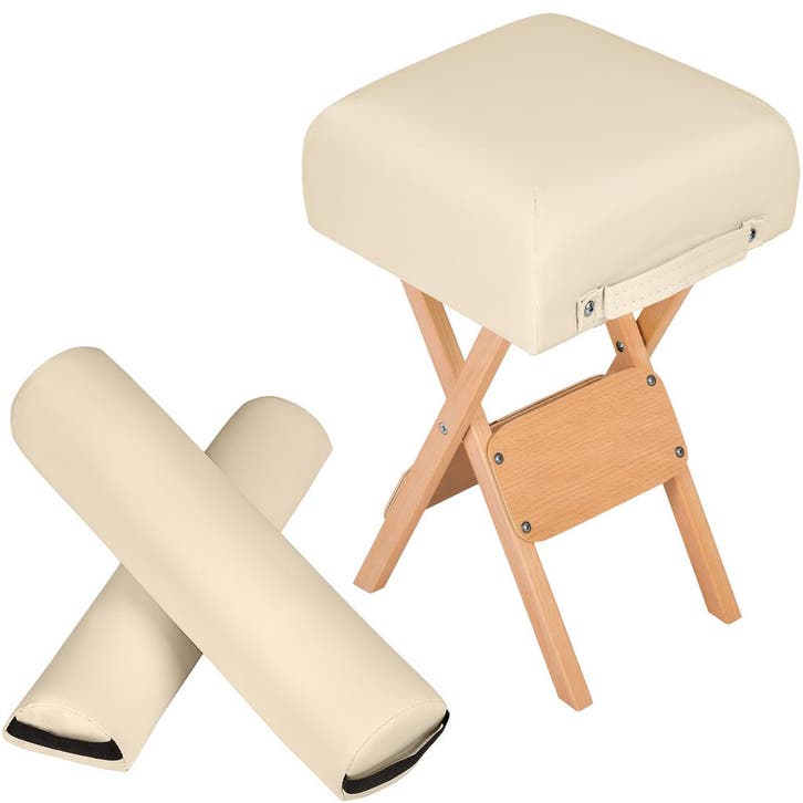 tectake Hocker met 2 rolkussens - beige, Huis en Inrichting, Barkrukken, Verzenden
