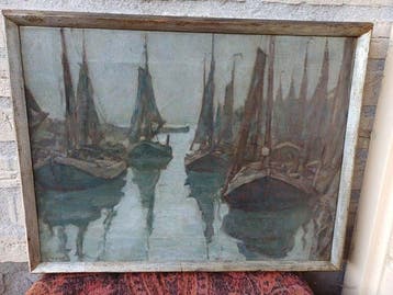 Dirk Koets (1895 -1956) - Hoogaarzen in de haven van Veere