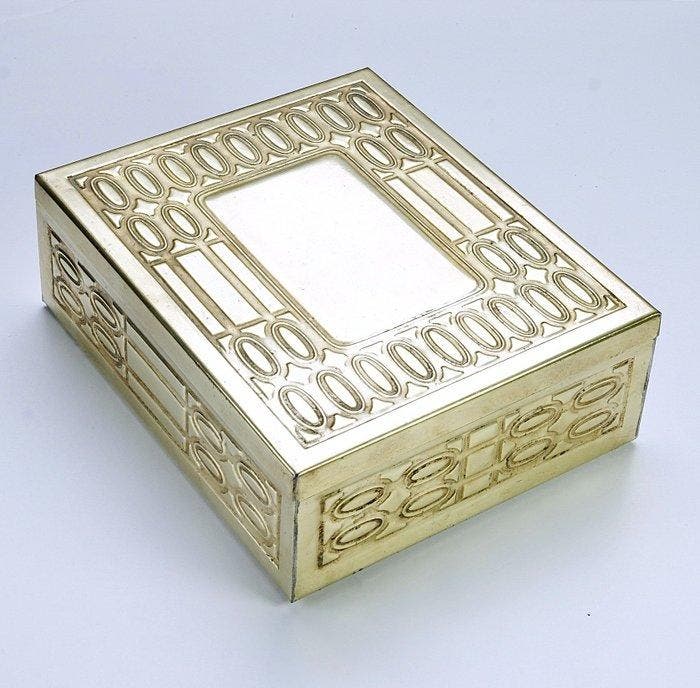 Stil Peter Behrens - Cercueil - Laiton, insert à bois, Antiquités & Art, Art | Objets design