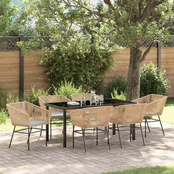 vidaXL Tuin Eettafel Set met kussen 7 pcs Bruin Gepoedercoat, Verzenden