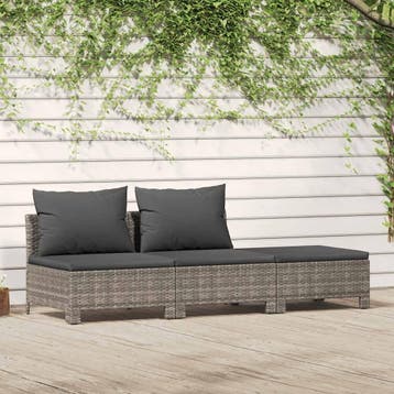 vidaXL 3-delige tuinloungeset met kussens grijs poly rattan, Verzenden, Loungeset