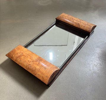 Dienblad - Hout, spiegelglas, messing - Dienblad met vakjes