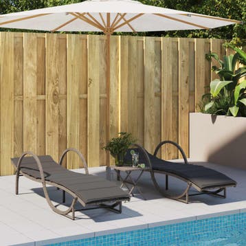vidaXL Ligbedden 2 st met kussens poly rattan grijs, Verzenden