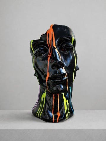 Beeld, statue head in black color - 50 cm - polyresin