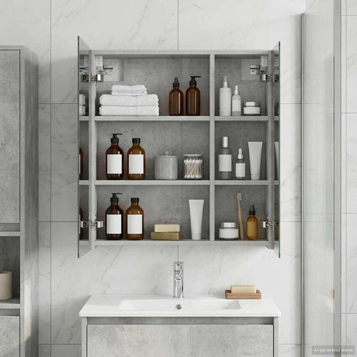 vidaXL Badkamerspiegelkast Beton Grijs 60 x 14,5 x 70 cm, Maison & Meubles, Tables | Coiffeuses, Envoi