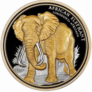 Afrikaanse olifant & reu panda. Silver Plated Medal 2023 /