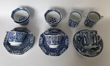 Mosa - 6 kop en schotels met Peterselie-decor en 3 kop en, Antiek en Kunst