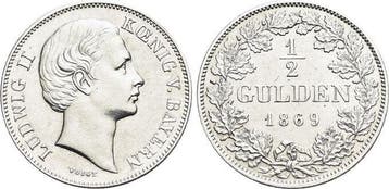 1/2 Gulden 1869 Bayern Ludwig Ii 1864-1886, Verzenden, België