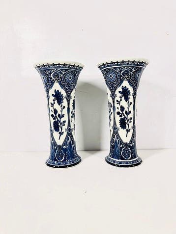 Boch - Vaas (2) - Delfts blauw en wit keramische, Antiquités & Art