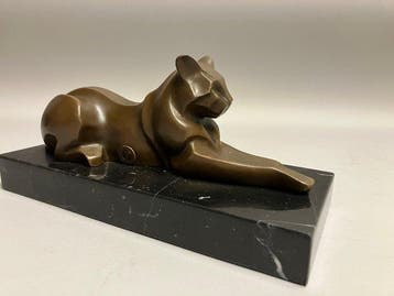 sculptuur, Reclyning Cat - 14 cm - Brons