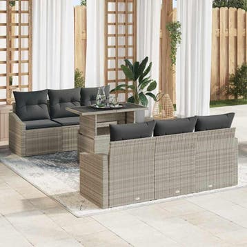 vidaXL Tuinbank Set 7 st Lichtgrijs poly rattan, Verzenden, Nieuw