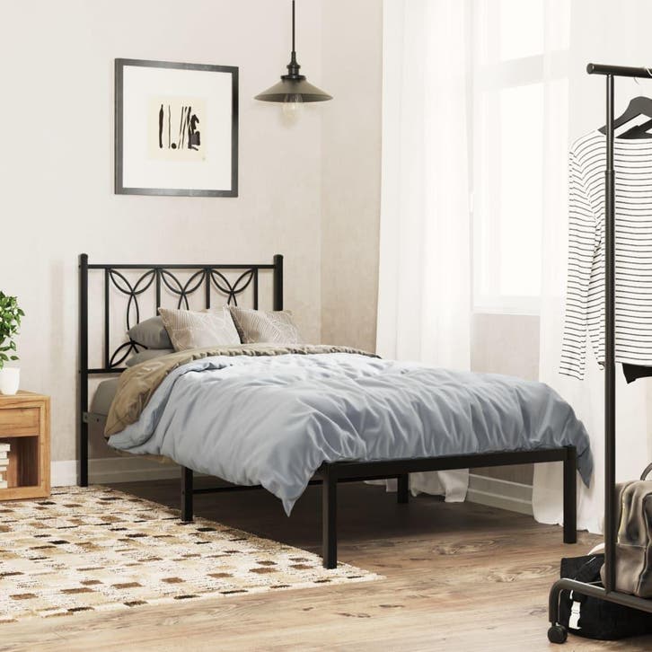 vidaXL Bedframe met hoofdbord metaal zwart 90x200 cm, Huis en Inrichting, Slaapkamer | Bedden, Nieuw, Verzenden