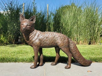 Beeldje, Bronzen Vos - 38 cm - Brons, Antiek en Kunst