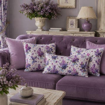 BA265 - Tissu décoratif lilas et rubans - romantique - Tissu
