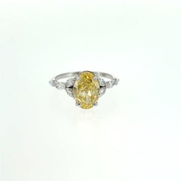 Bague - 14 carats Or blanc - 4.04ct. tw. Jaune Diamant
