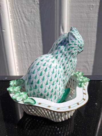 Herend - Bol (2) - Porcelaine - Chat en filet dor 24K et un