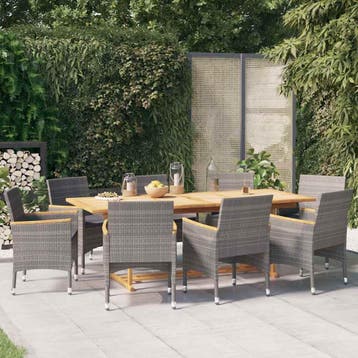 vidaXL 9-delige Tuinset met kussens grijs, Tuin en Terras, Verzenden, Nieuw, Tuinset
