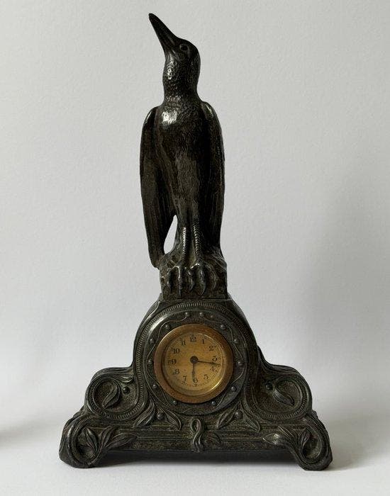 Beeld, 2 Clocks and 1 barometer - 37 cm - Brons, Tin, Hout,, Antiek en Kunst, Kunst | Designobjecten