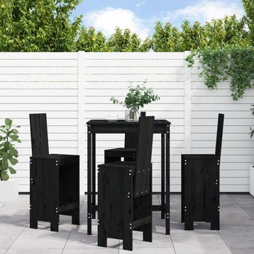 vidaXL 5-delige Barset massief grenenhout zwart, Verzenden, Nieuw