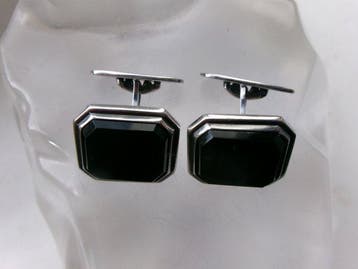 Argent, Onyx - Boutons de manchette - Art déco - Livraison