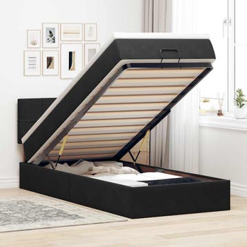 vidaXL Bed poef met matras en LEDs 80x200 cm fluweel zwart, Verzenden, Nieuw