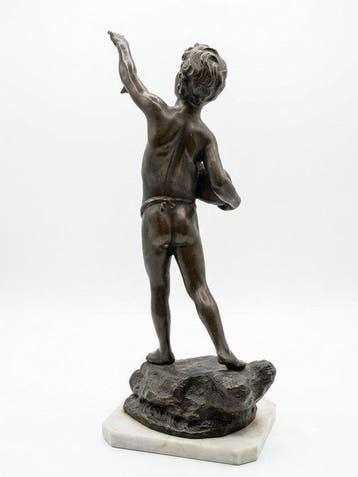 P. Uccello - Beeld, Il Giovane pescatore - 45 cm - Brons