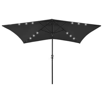 vidaXL Parasol met LEDs en stalen paal 2x3 m zwart, Verzenden, Nieuw
