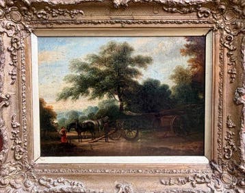 English School (XIX) - Timber Wagon In A Woodland