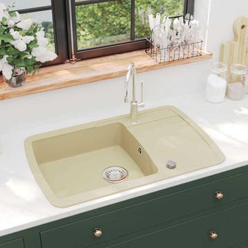 vidaXL Gootsteen enkele bak graniet beige, Verzenden