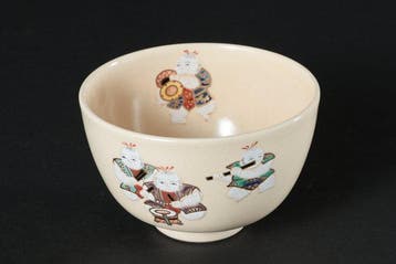 Chawan - Theekop met vijf muzikanten door Toraku Morisato