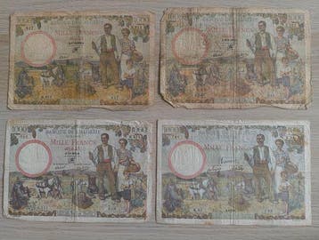 Algérie. - 3 x 1000 Francs 1942 - Pick 89 and Tunisia 1000