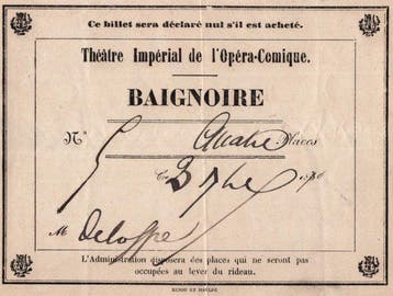 Théâtre Impérial de lOpéra-Comique - Billet de baignoire au
