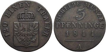 Cu-3 Pfennig 1844 A Brandenburg-Preussen Pruisen Friedric..., Verzenden, België