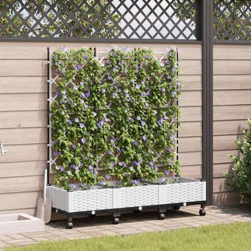 vidaXL Tuinsteker met schutting en wielen 3 st Wit 120 x 40, Verzenden, Nieuw