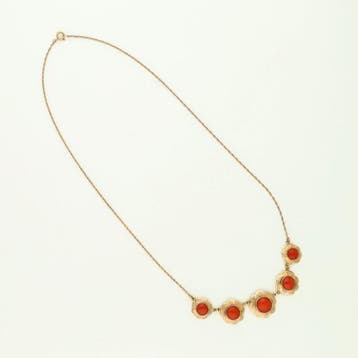 Collier - 14 carats Or jaune - corail rouge