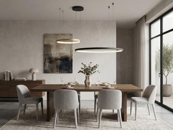 Veiling - Hanglamp Zand Zwart en Goud 80cm&40cm Duo Ring 50W, Nieuw