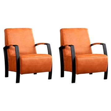 Set van 2 Leren fauteuils Glory - Kenia Rost (oranje), Huis en Inrichting, Fauteuils, Nieuw, Ophalen of Verzenden, 50 tot 75 cm