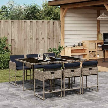 vidaXL 7-delige tuinset met kussens, grijs polyrotan, Tuin en Terras, Tuinsets en Loungesets, Verzenden, Nieuw, Tuinset