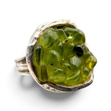 Zonder minimumprijs - Ring Zilver - Natuurlijke peridoot, Nieuw