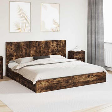 vidaXL Bedframe met opbergruimte en hoofdbord Gerookt eiken, Verzenden, Nieuw