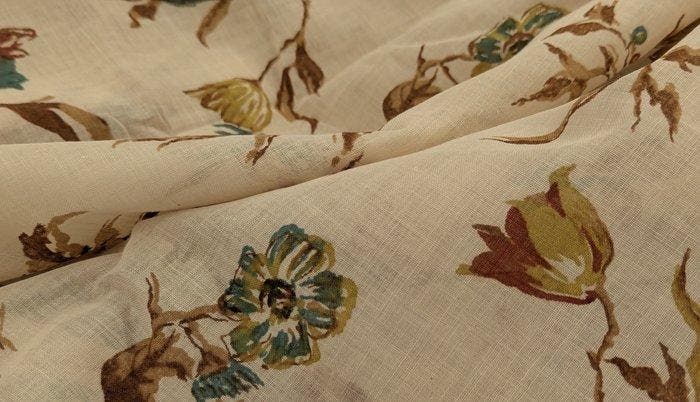 Vintage autentico: Lino-Cotone floreale anni ’70 – 6,10 m -, Antiek en Kunst, Antiek | Tapijten, Tafelkleden en Textiel