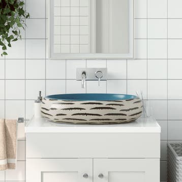 vidaXL Opzetwasbak ovaal 59x40x15 cm keramiek meerkleurig, Doe-het-zelf en Bouw, Verzenden, Nieuw