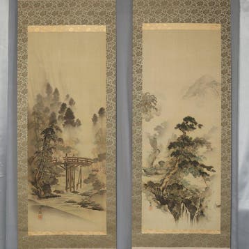 Four Seasons Landscape - Met handtekening Hyakken  - Zijde