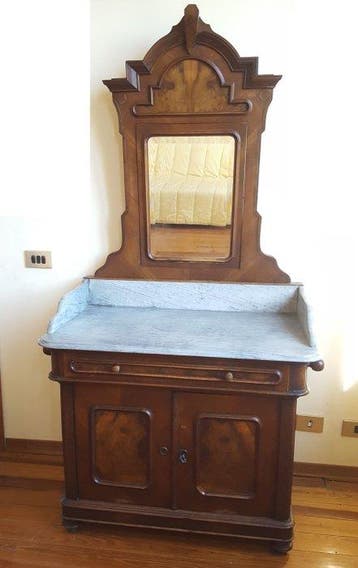 Kabinet - Carrara marmer, Walnoot - Mobiele wastafel/toilet, Antiek en Kunst