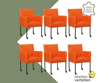 Set van 6 Leren eetkamerstoelen Desire - Toledo Orange, Ophalen of Verzenden, Nieuw, Leer, Eén