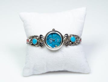 Montre-bracelet - Diamant - Turquoise - Corail - Navajo -