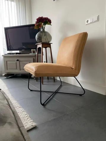 Leren fauteuil zonder armleuning met kruisframe - cognac, Ophalen of Verzenden